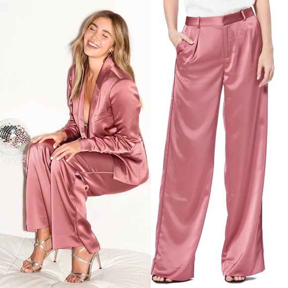 PAIGE Pants - PAIGE Satin Melise Wide Leg Pants Pink Trousers 6